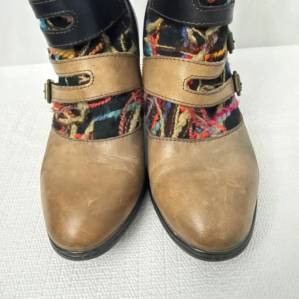 L’Artiste Boots Womens 8 Ankle Booties Brown Leather Block Heel Multicolor 38